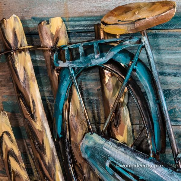 Handgefertigtes Naturholzbild / Wandbild / Relief mit Fahrrad am Meer in 3D-Optik